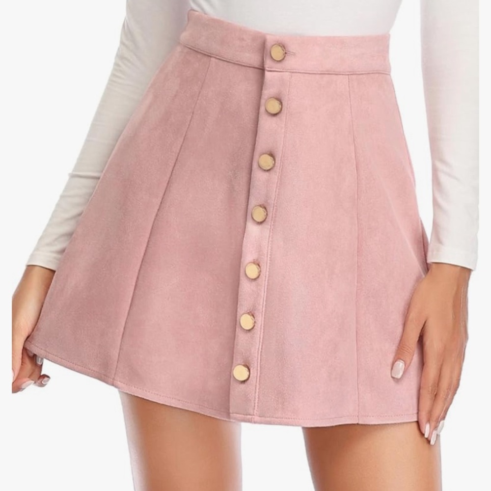Baby Pink Faux Suede High Waisted Mini Skirt